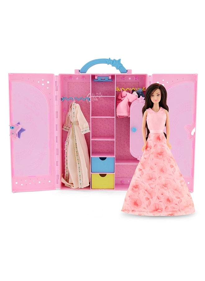 Fulla Doll With Dress-Up Closet, Mix-And-Match Outfits, Storage Compartments Pretend Play Fashion Wardrobe For Girls- Inspires Creativity And Storytelling For Kids Age 3+, Perfect For Eid Gifting  - Image 4
