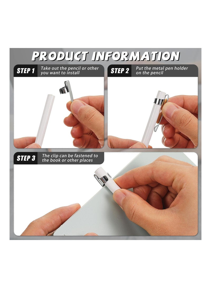 Excefore Metal Pencil Clips Slide on Pencil Pocket, 100 Pieces Epoxy Pen Clips Snap-in, Ink Pencil Holder Clip Hangable Portable Pencil Clips for Shirt Pocket School Classroom Students, Office, Home - Image 3
