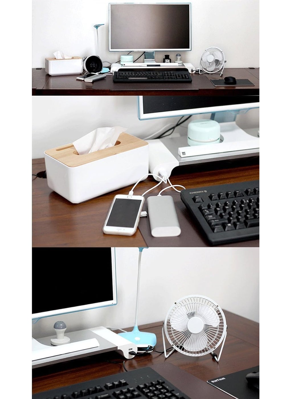 SGMSC SGMSC Aluminum Monitor Stand Space Bar with Keyboard Storage for Laptop MacBook and More 4 USB Ports Silver  - Image 4