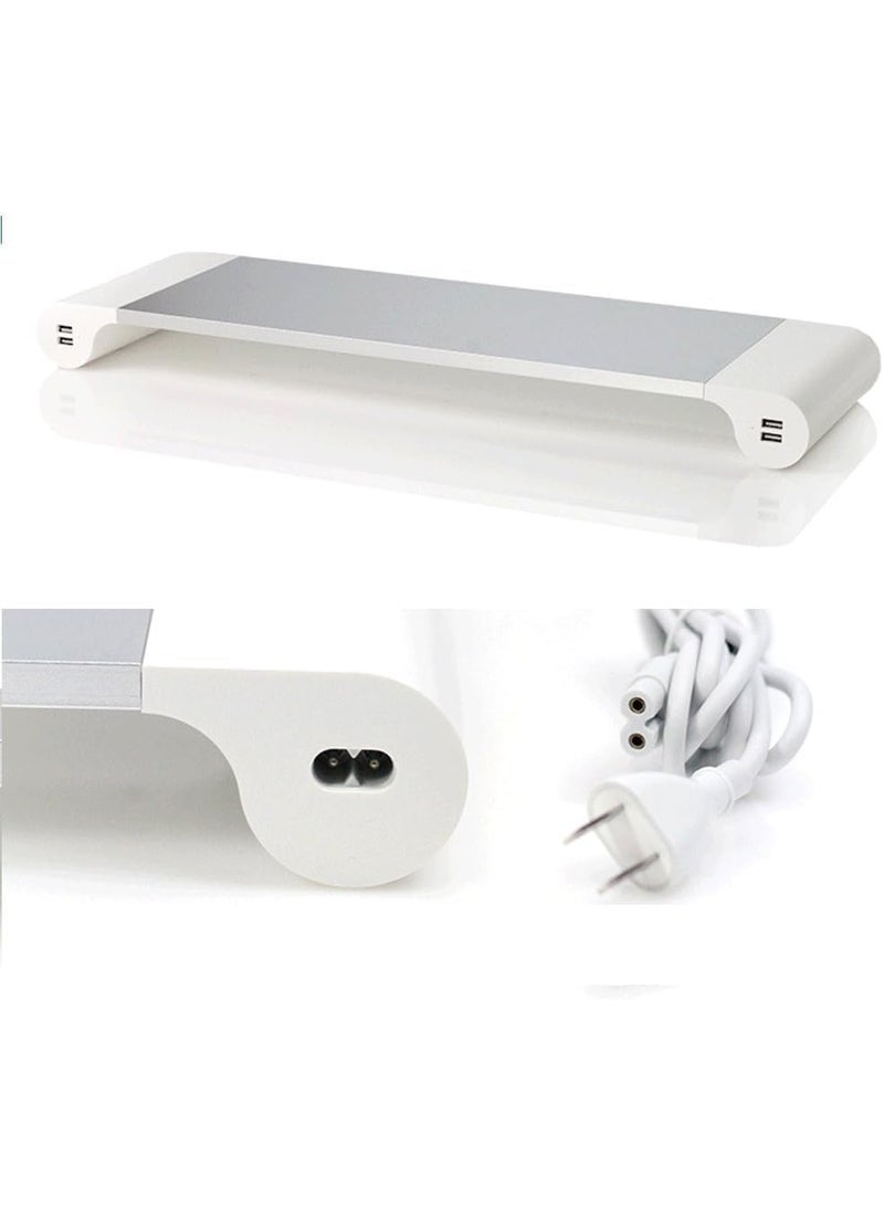 SGMSC SGMSC Aluminum Monitor Stand Space Bar with Keyboard Storage for Laptop MacBook and More 4 USB Ports Silver  - Image 1