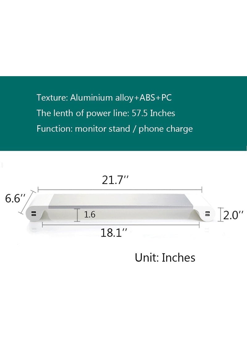 SGMSC SGMSC Aluminum Monitor Stand Space Bar with Keyboard Storage for Laptop MacBook and More 4 USB Ports Silver  - Image 5