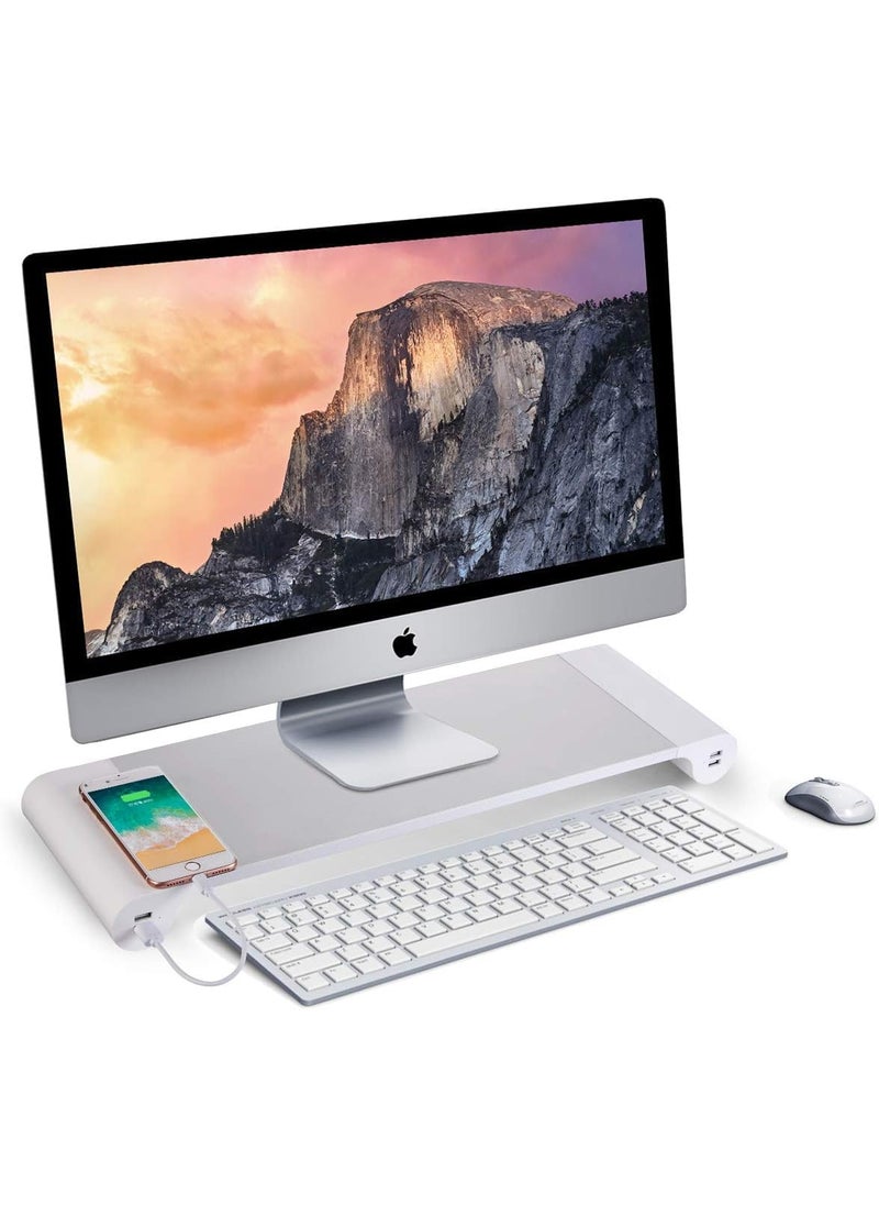 SGMSC SGMSC Aluminum Monitor Stand Space Bar with Keyboard Storage for Laptop MacBook and More 4 USB Ports Silver  - Image 2