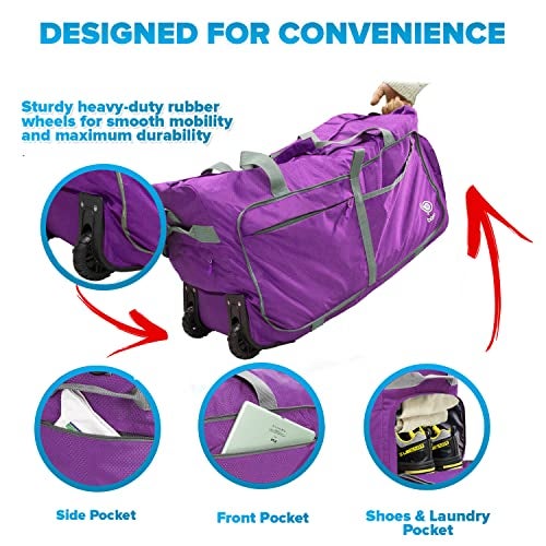 Bago Rolling Duffle Bag with Wheels - 30" 100L Foldable Weekender Bag, Waterproof Travel Duffel Bag, Heavy Duty lightWeight Duffle Bag for Traveling, Rolling Duffel Bag with Wheels (Purple2023) - Image 3