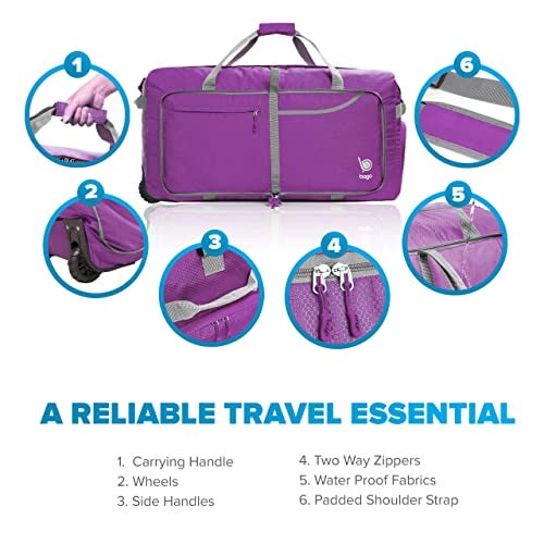 Bago Rolling Duffle Bag with Wheels - 30" 100L Foldable Weekender Bag, Waterproof Travel Duffel Bag, Heavy Duty lightWeight Duffle Bag for Traveling, Rolling Duffel Bag with Wheels (Purple2023) - Image 5