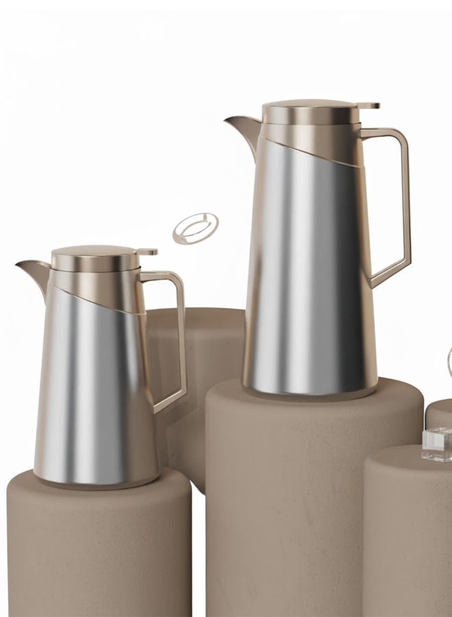 GAZELLA 2-Piece Stainless Steel Tea/Coffee Flask Set 0.6 & 1.0 Liters Silver/Gold, Borosilicate Glass Inside - Image 2