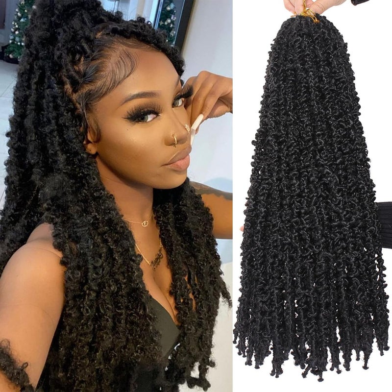 Leeven 24 Inch Butterfly Locs Crochet Hair 6 Packs Distressed Faux Locs Crcoeht Hair 1B# Pre-twsied Synthetic Fluffy Goddess Butterfly Soft Locs Crochet Braids Hair Extensions - Image 1