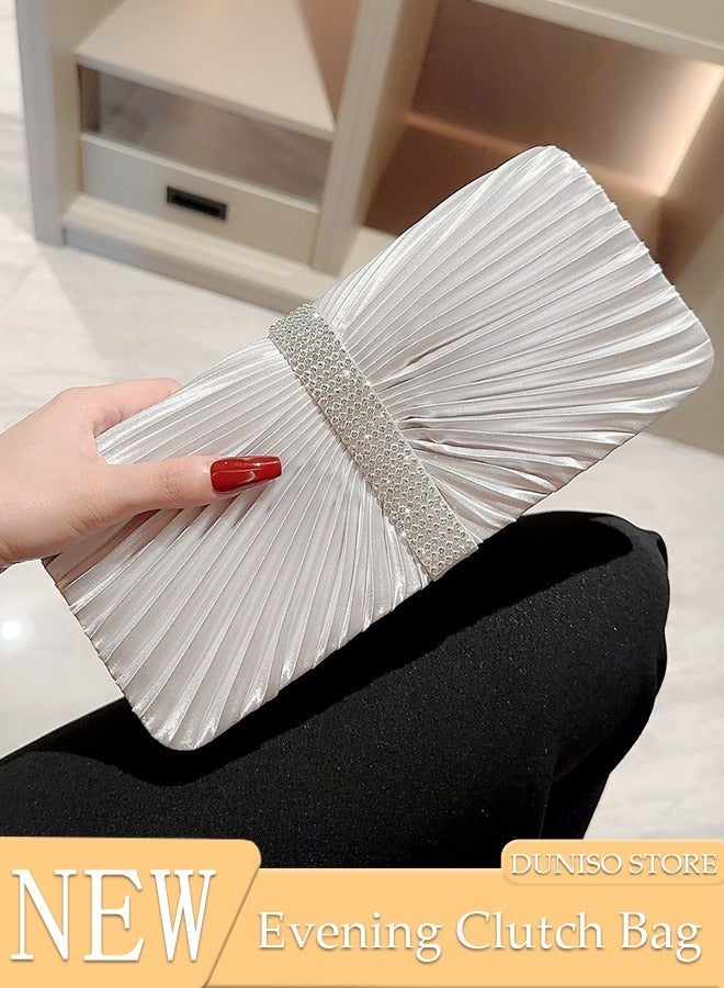 DUNISO Womens Evening Clutch Bag All-matching Pleated Handbag Exquisite Evening Clutch Bag Banquet Wedding Clutch Purse Fashion Pleated Clutch Purse For Women All-match Shoulder Bag Evening Clutch Bag - Image 1