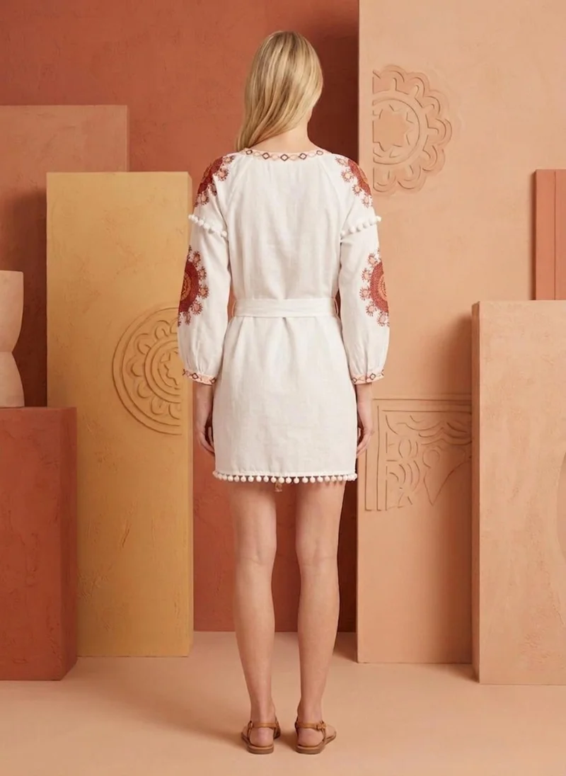Alaya Women Embroidered With Belt Rayon Dress -AL3735