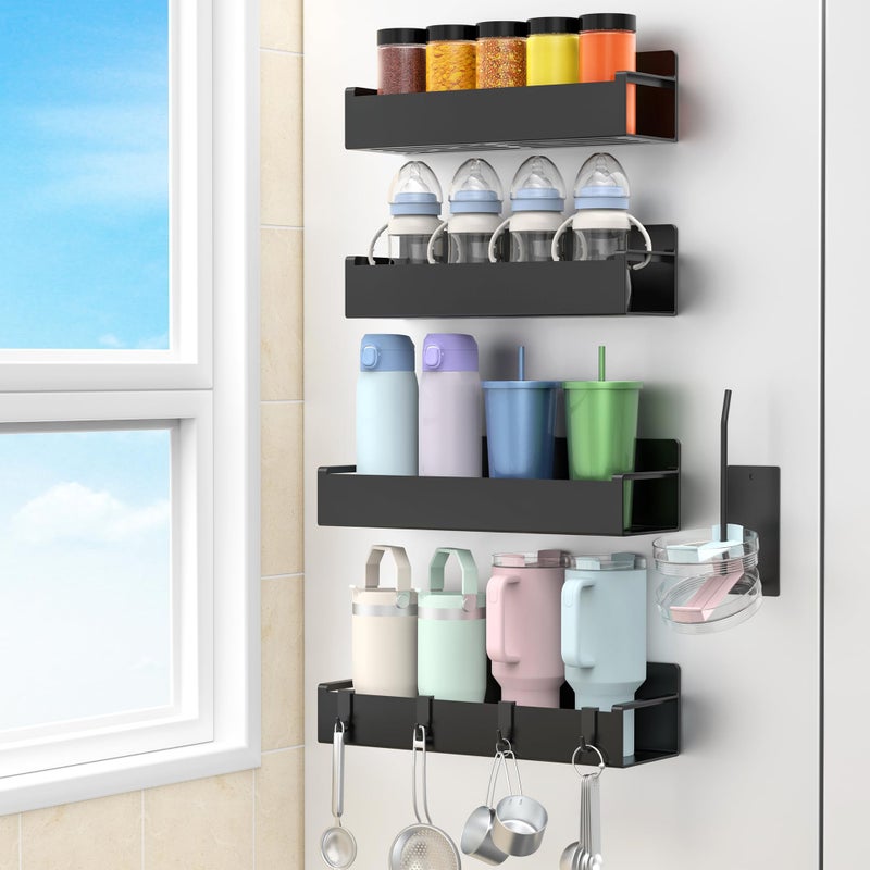 HuggieGems Magnetic Water Bottle Holder for Refrigerator, Cup Holder Organizer for Stanley and Tumbler for Kitchen, Black - Image 1
