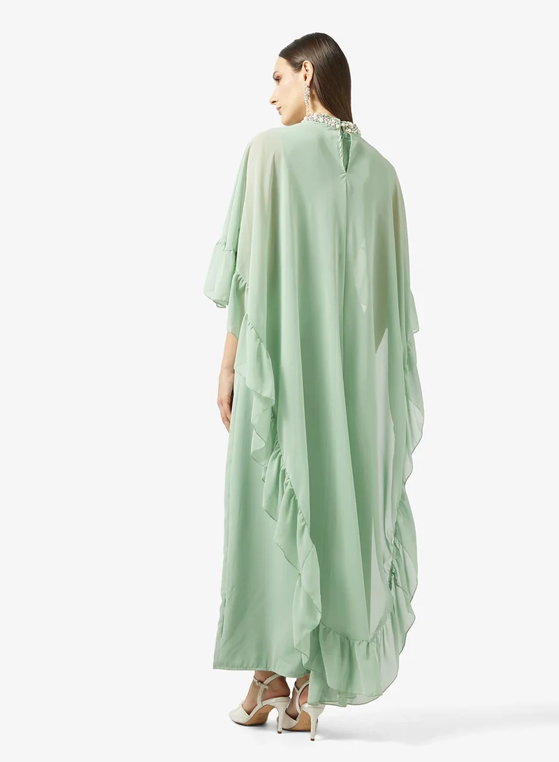 Khizana Dress With Ruffled Cape Sleeves
