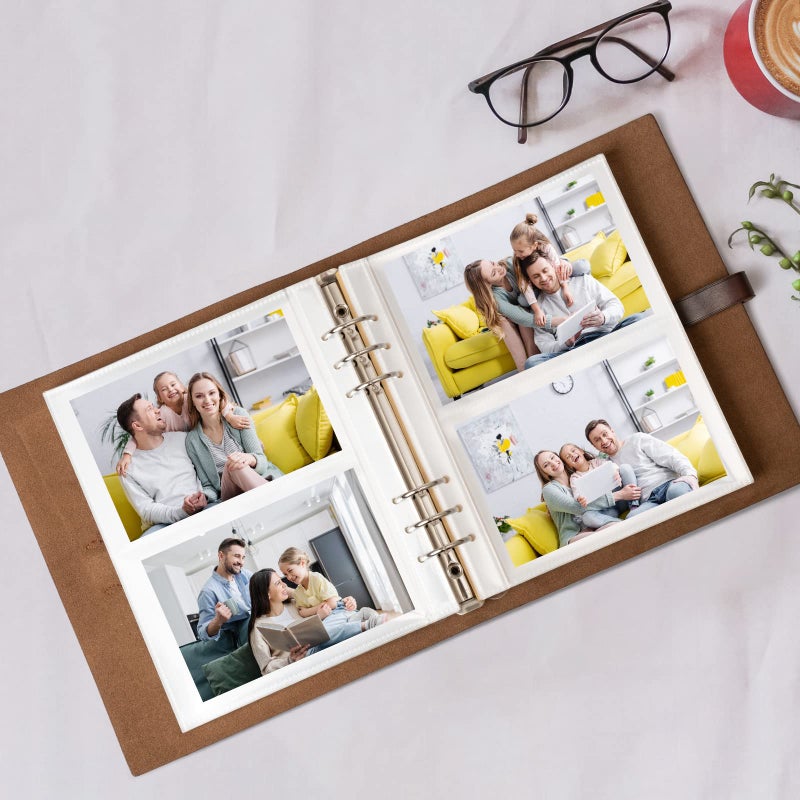 sucarlon Photo Album 4x6 200 Photos, Genuine Leather Photo Albums with Writing Space with 30 Writing Paper, Travel Family Wedding Kids Graduation Ultrasound Baby Picture Album Scrapbook Photo Album (Simple) - Image 3