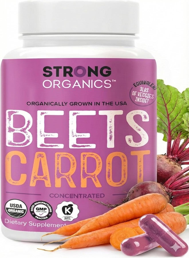 Strong Organics كبسولات عصير الشمندر والجزر من سترونج أورجانيكس - منتج أمريكي، عضوي، معصور على البارد لصحة العين والبشرة والقلب - نباتي، غير معدل وراثيًا، 120 كبسولة - Image 1