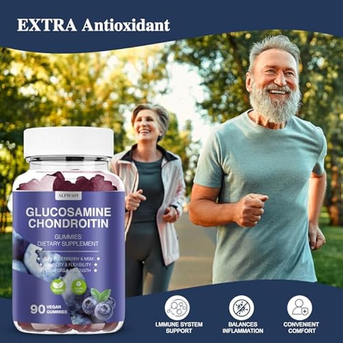 ALPHA01 Glucosamine Chondroitin Gummies - 3000MG Extra Strength Joint Support Supplement with MSM & Elderberry, Flexibility, Antioxidant Immune Support Gummy for Adults, Men & Women 90 Blueberry Gummies - Image 5