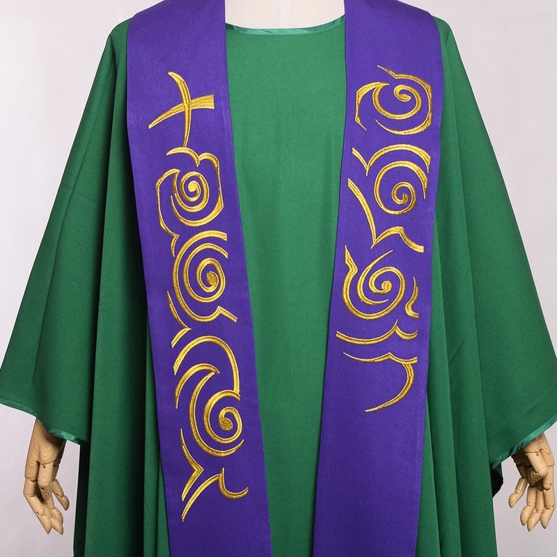 BLESSUME Purple Stole Chasuble Clergy Pastor Embroidery Stole - Image 5
