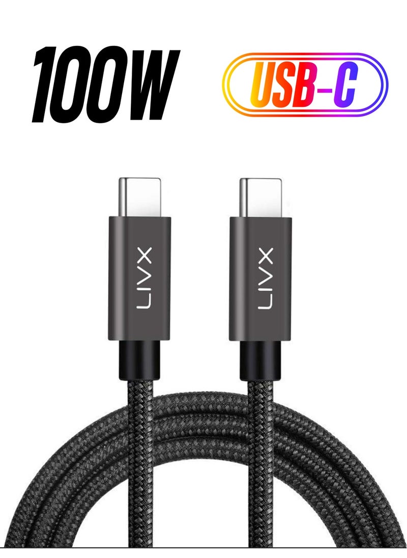 Livx - Solid 100W 5A Type C To Type C PD 2.0 5 Gbps Fast Charging and Data Cable 3 Meters Space Gray Tct-03 - Image 1