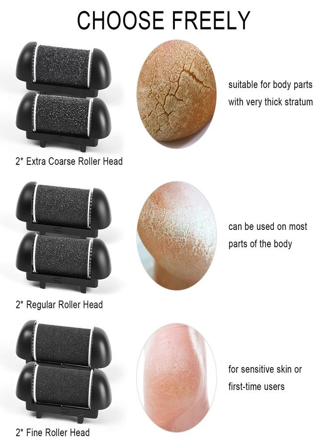JOLYEAK 6pcs Replacement Roller Refill Heads for Electric Callus Remover,Feet Pedicure Kit Refill Rollers, 2 Extra Coarse, 2 Regular Coarse, 2 Fine Coarse Refill Rollers (Black) - Image 5