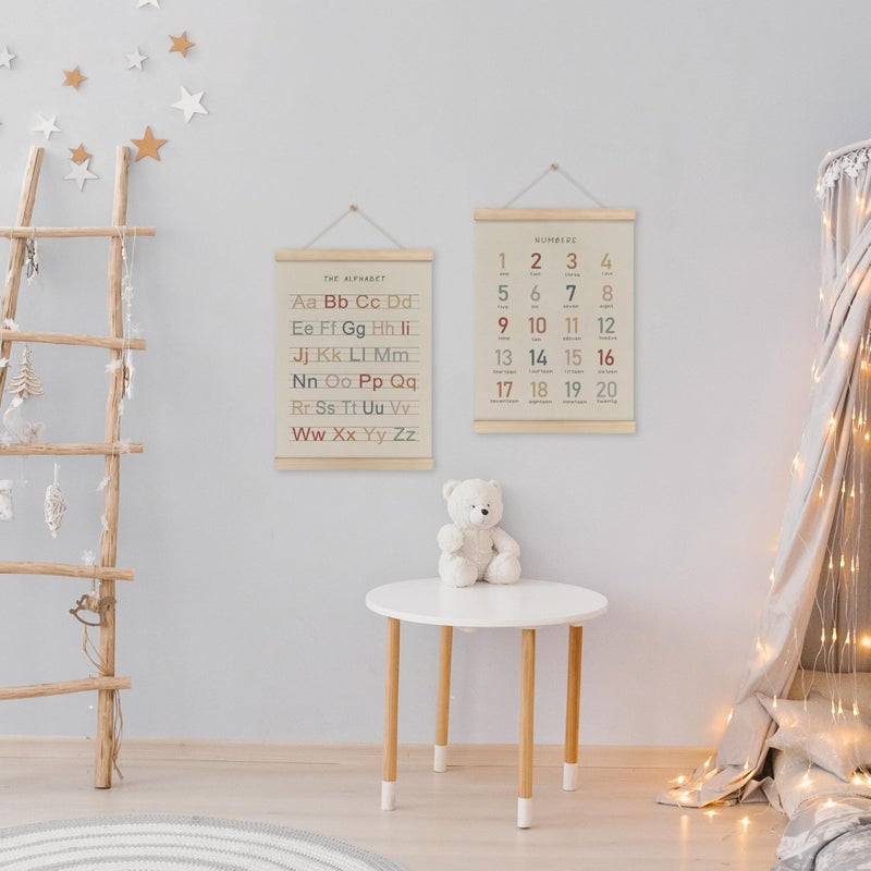 HRQKO Alphabet Numbers Poster Hanger Frame Set of 2, Nursery Wall Decor, ABC Banner Poster Wall Art with Wooden Frames, Alphabet Banner Wall Hanging Decor for Toddler Playroom Nursery, 12x16 Inch - Image 4