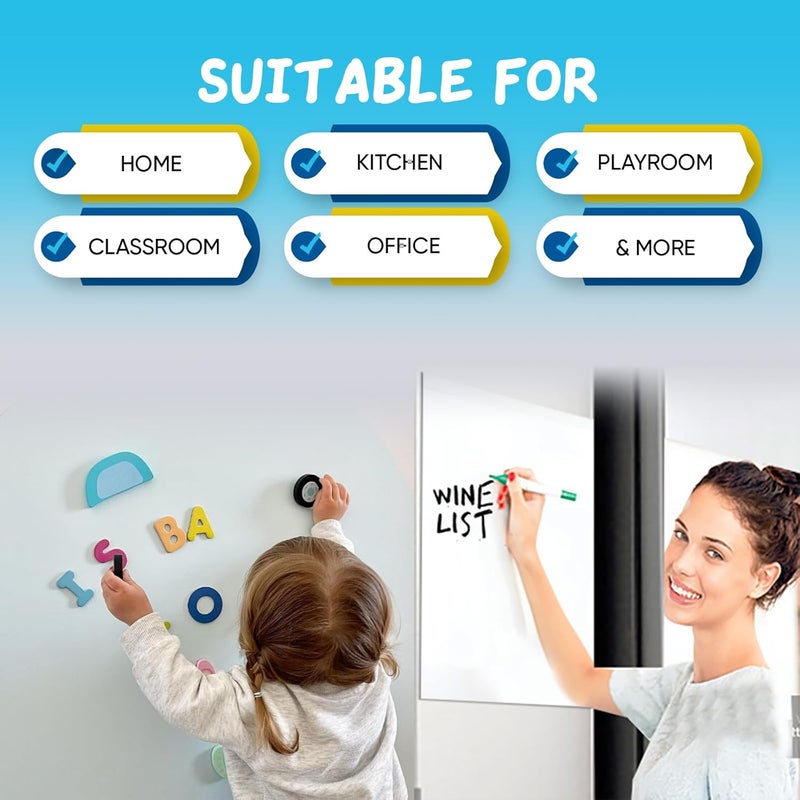 YOUNGJQ Magnetic Whiteboard Contact Paper 39" x 18”, Adhesive Magnetic Dry Erase White Board Sticker for Wall, Peel and Stick Wallpaper, Easy to Write and Clean for Kids Playroom Office Multi-price design picks - Image 4
