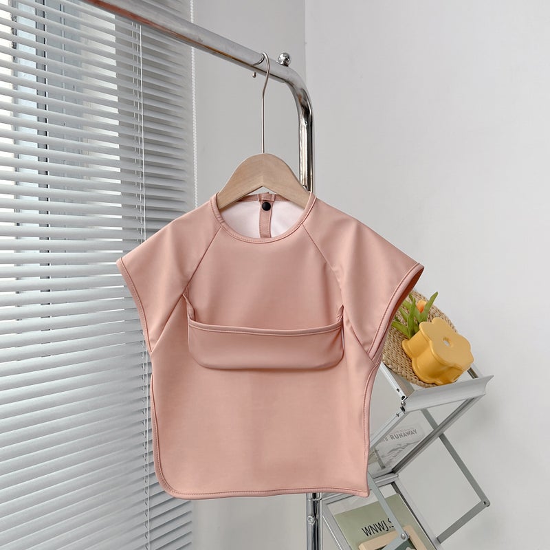 Baby Waterproof PU Feeding Bib Apron Solid-Pink 