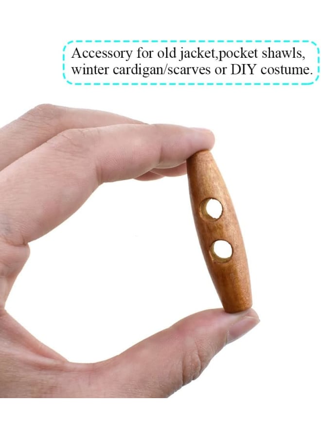 50mm Length Wood Horn Toggle Buttons Natural Look Easily Apply Simple Adjust Smooth Edges Wooden 2 Holes Sweater Coats Button Cloth Accessories Brown Coffee 12 PCS for DIY Knit Crochet Jacket - Image 2