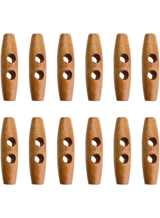 50mm Length Wood Horn Toggle Buttons Natural Look Easily Apply Simple Adjust Smooth Edges Wooden 2 Holes Sweater Coats Button Cloth Accessories Brown Coffee 12 PCS for DIY Knit Crochet Jacket - Image 1