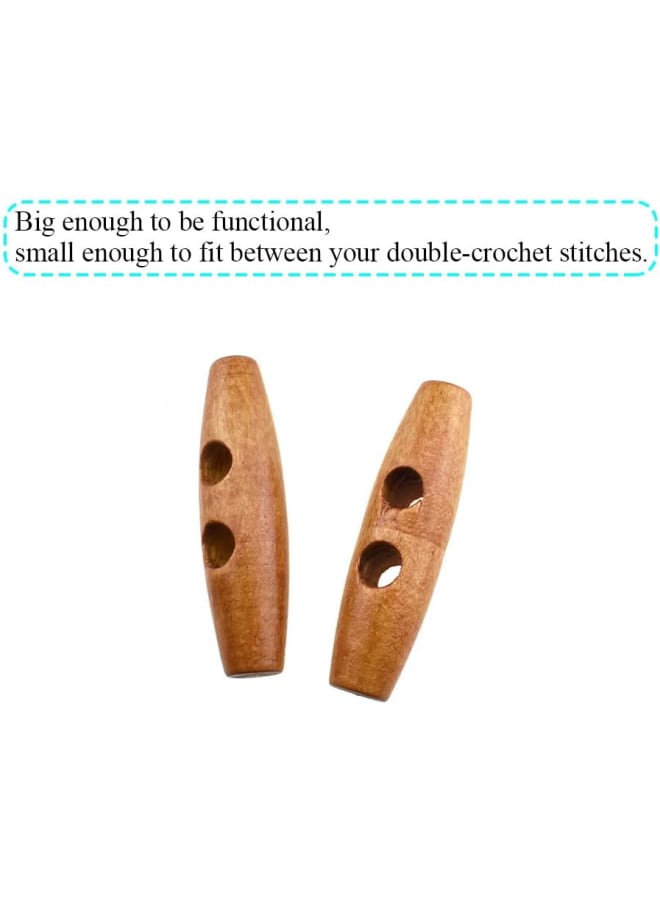 50mm Length Wood Horn Toggle Buttons Natural Look Easily Apply Simple Adjust Smooth Edges Wooden 2 Holes Sweater Coats Button Cloth Accessories Brown Coffee 12 PCS for DIY Knit Crochet Jacket - Image 4