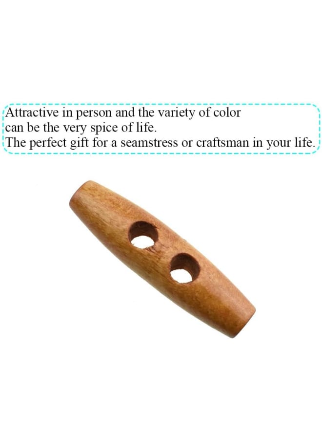 50mm Length Wood Horn Toggle Buttons Natural Look Easily Apply Simple Adjust Smooth Edges Wooden 2 Holes Sweater Coats Button Cloth Accessories Brown Coffee 12 PCS for DIY Knit Crochet Jacket - Image 5