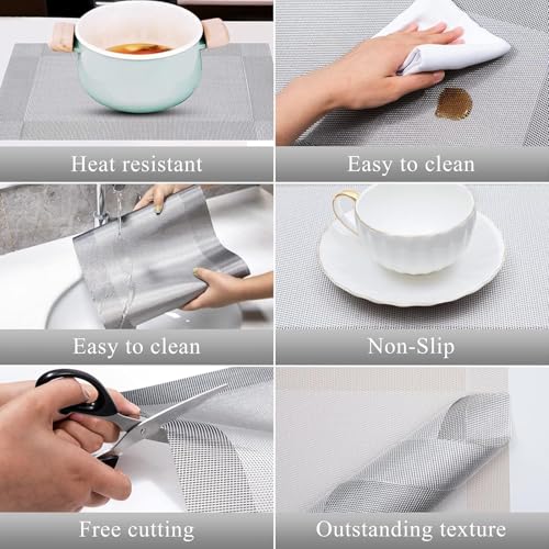 TASKHOUSE Table Runner Non-Slip, Durable PVC Woven Vinyl, Stain Resistant for Kitchen, Dining Table, Bedroom (Silver, Pack of 1) - Image 3