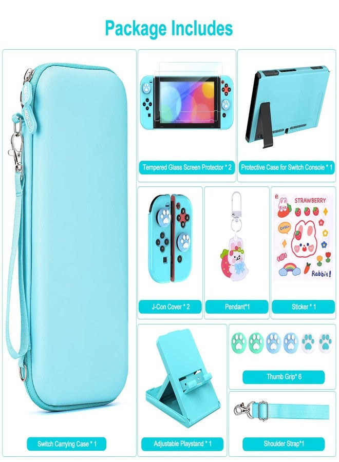 Younik Switch Accessories Bundle, 17 in 1 Switch Accessories Kit for Girls Include Switch Carrying Case with 9 Game Card Slots, Adjustable Stand, Protective Case for Switch Console & J-Con (Blue) - Image 4