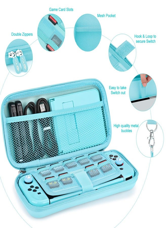 Younik Switch Accessories Bundle, 17 in 1 Switch Accessories Kit for Girls Include Switch Carrying Case with 9 Game Card Slots, Adjustable Stand, Protective Case for Switch Console & J-Con (Blue) - Image 3