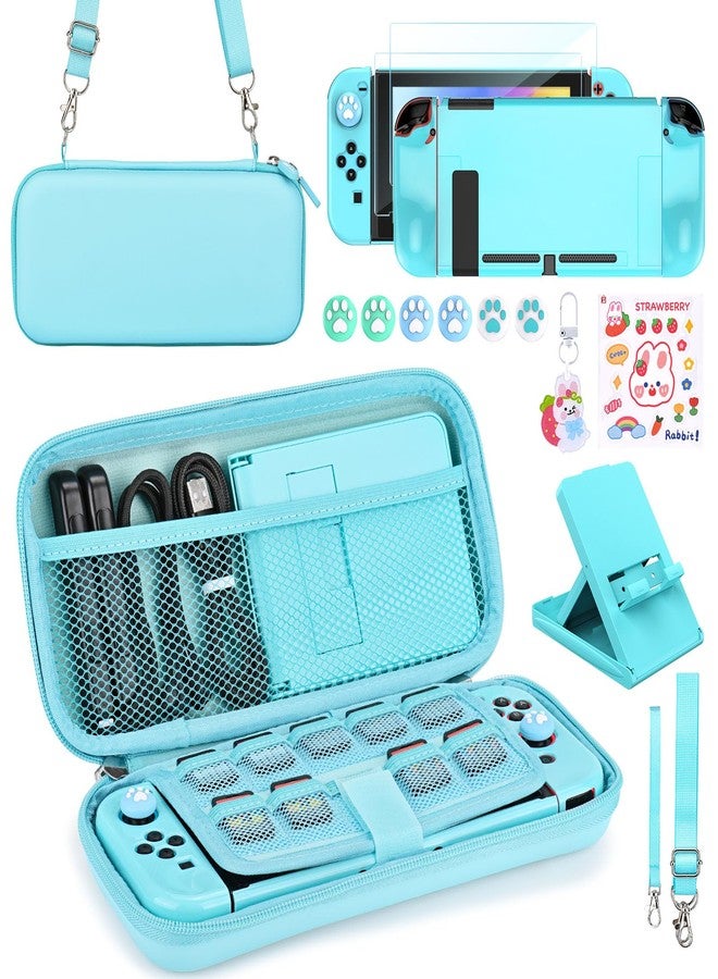 Younik Switch Accessories Bundle, 17 in 1 Switch Accessories Kit for Girls Include Switch Carrying Case with 9 Game Card Slots, Adjustable Stand, Protective Case for Switch Console & J-Con (Blue) - Image 1
