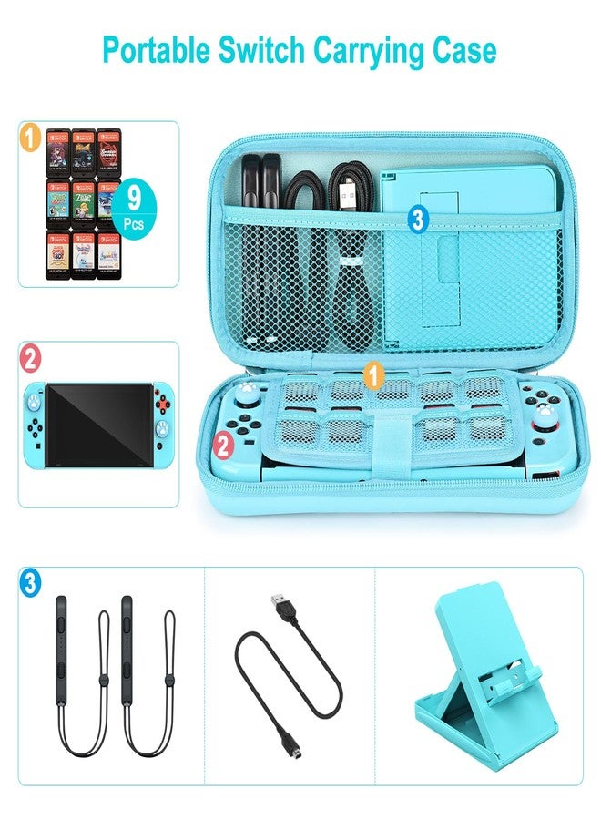 Younik Switch Accessories Bundle, 17 in 1 Switch Accessories Kit for Girls Include Switch Carrying Case with 9 Game Card Slots, Adjustable Stand, Protective Case for Switch Console & J-Con (Blue) - Image 2