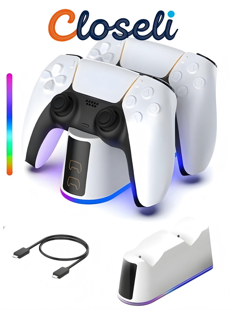 Closeli PS5 Controller Charging Station, PS5 Charger Stand,PS5 Fast Charging Dock, Adjustable RGB Light, LED Indicator, Type-C,Click-In Design, Safe Intelligent Protection,PS5 Charger Stand,PS5 Accessories - Image 1
