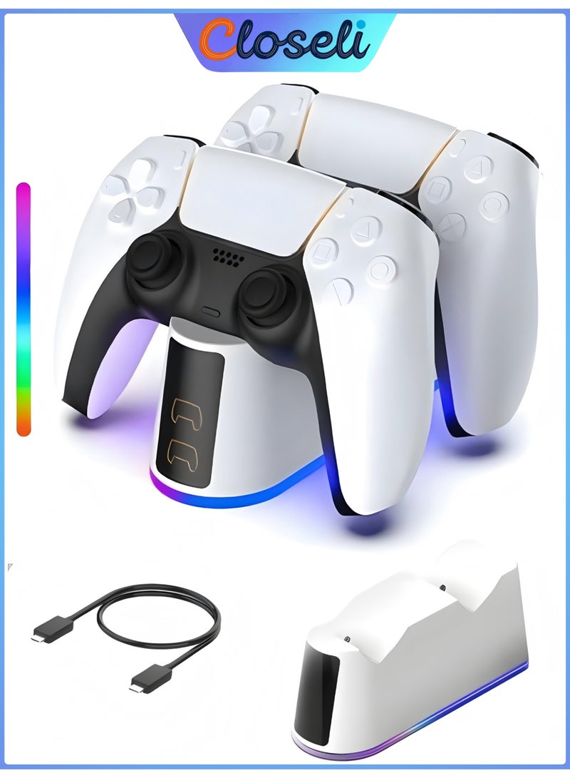 كلوزيلي محطة شحن يد تحكم PS5، حامل شحن PS5، قاعدة شحن سريع PS5، إضاءة RGB قابلة للتعديل، مؤشر LED، منفذ Type-C، تصميم تثبيت بالنقر، حماية ذكية وآمنة، حامل شحن PS5، ملحقات PS5 - Image 1