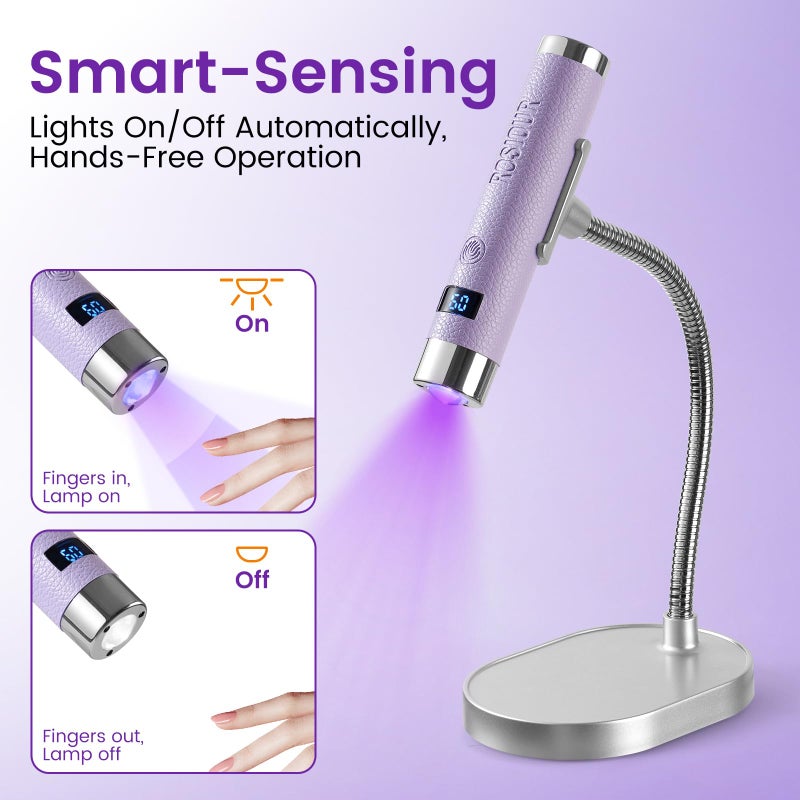 Rosiour Mini UV Lamp for Gel Nails- Rechargeable Handheld Nail U V Led Curing Light with Stand- Flash Cure Fast Dry UV Lamp with Auto Sensor for Home Manicure and Salon (Purple) - Image 2