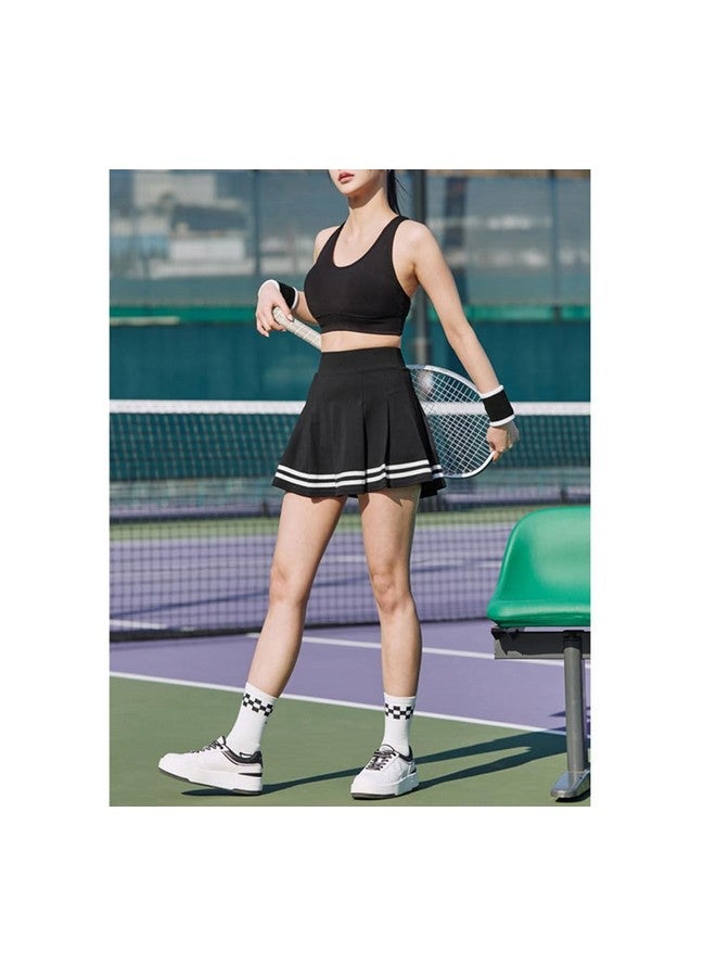 ThreeH High-Waisted A-Line Pleated Skirt Girls School Uniform Mini Skirt Built-In Lining Shorts Women Golf Tennis Skirt Skorts Black - Image 5