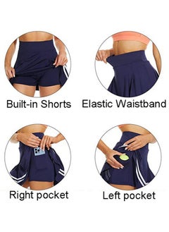 ThreeH High-Waisted A-Line Pleated Skirt Girls School Uniform Mini Skirt Built-In Lining Shorts Women Golf Tennis Skirt Skorts Black  - Image 3