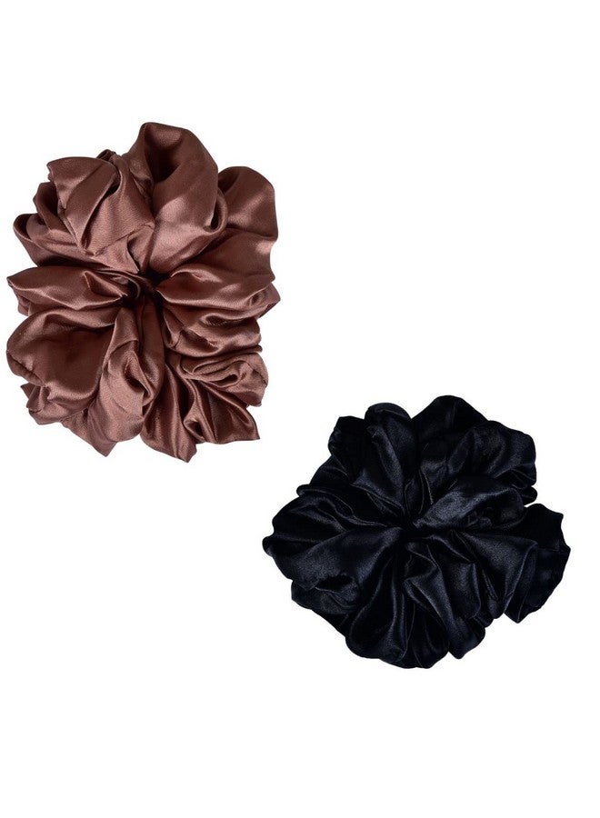 Nnr Premium Hijab Hair Scrunchies, Volume Scrunchies For Girls And Women,Pack Of 2 Pcs - Brown/Black - Image 1