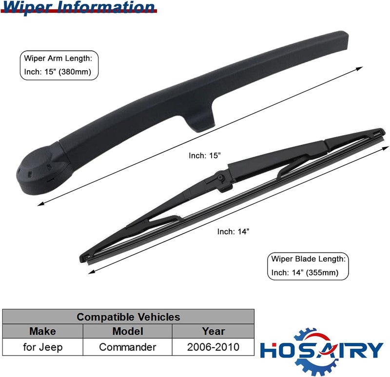 HOSAIRY مجموعة شفرة ذراع المساحات الخلفية HOSAIRY لجيب كوماندور 2006-2010 - Image 2