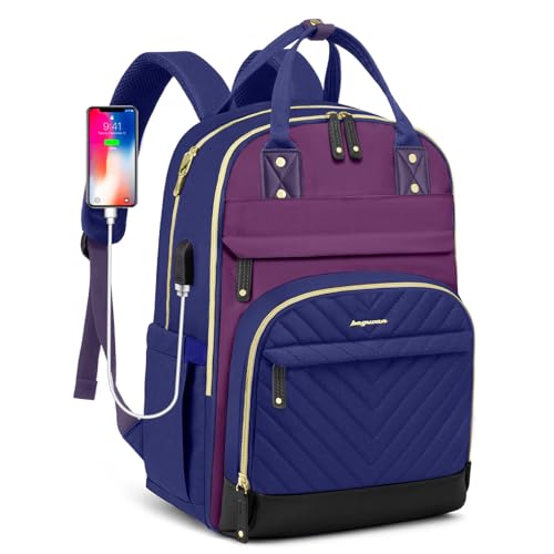 bagswan Laptop Backpack for Women Work Bag - 15.6 inch Travel Backpack Purse with USB Charger College Bookbag Waterproof Cute Casual Daypack Fashion Business Computer Backpacks for Teacher Nurse Purple Blue - Image 1