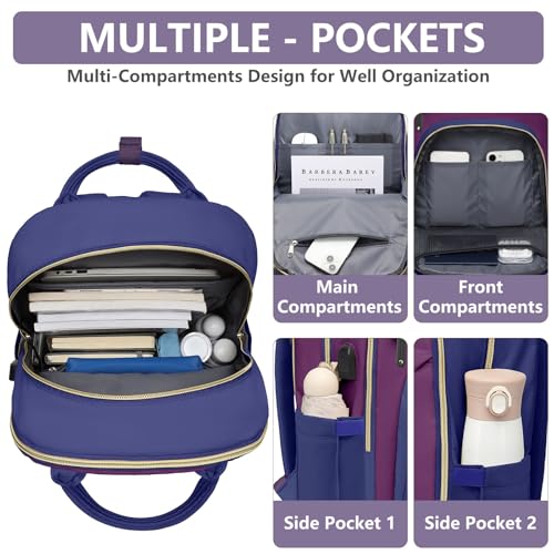 bagswan Laptop Backpack for Women Work Bag - 15.6 inch Travel Backpack Purse with USB Charger College Bookbag Waterproof Cute Casual Daypack Fashion Business Computer Backpacks for Teacher Nurse Purple Blue - Image 3