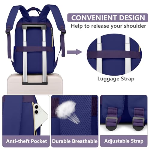 bagswan Laptop Backpack for Women Work Bag - 15.6 inch Travel Backpack Purse with USB Charger College Bookbag Waterproof Cute Casual Daypack Fashion Business Computer Backpacks for Teacher Nurse Purple Blue - Image 5