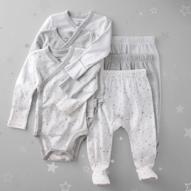 Butterblu Fallon 3-Pack Footed Pants 100% Organic Cotton Bottoms for Baby Boys & Girls, Gray Twinkle, 0-3 Months - Image 2