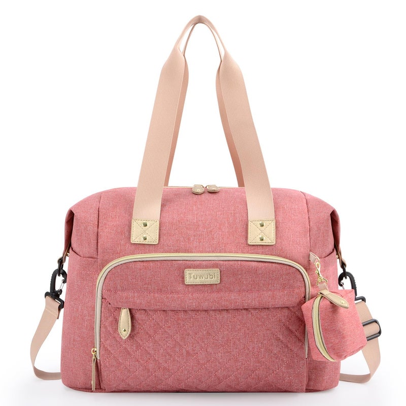 Tuwubi Diaper Bag Tote,Baby Diaper Bag with Pacifier Case Large Travel Diaper Tote Caddy for Mom and Dad Multifunction Large Baby Bag - Pink - Image 1
