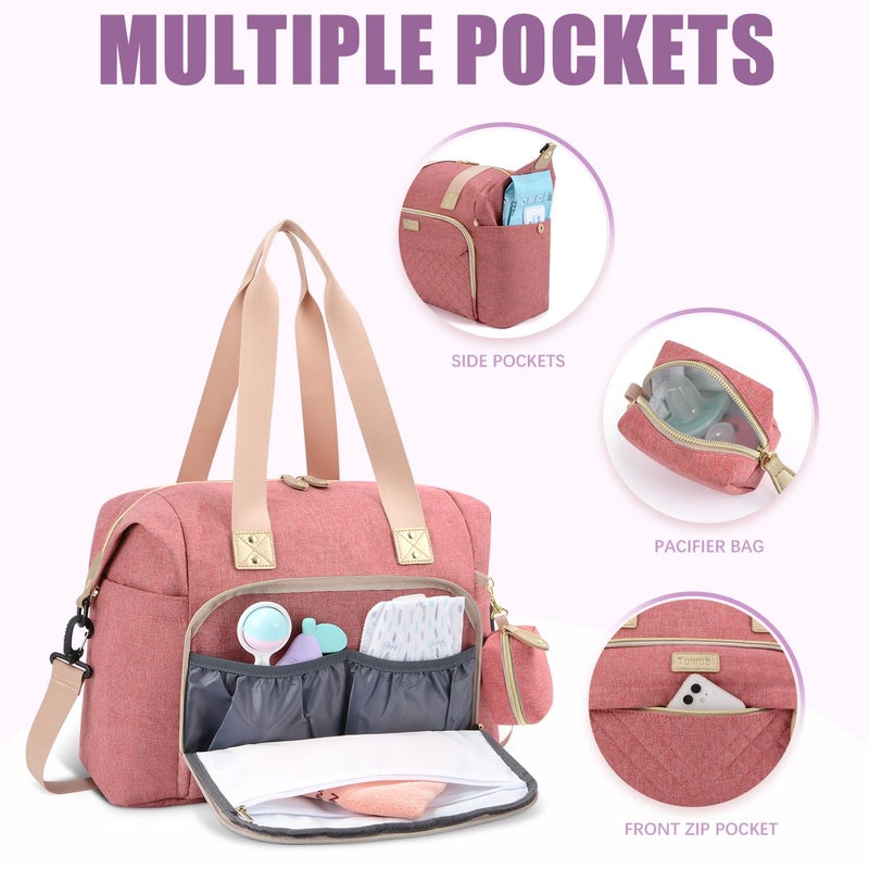 Tuwubi Diaper Bag Tote,Baby Diaper Bag with Pacifier Case Large Travel Diaper Tote Caddy for Mom and Dad Multifunction Large Baby Bag - Pink - Image 2