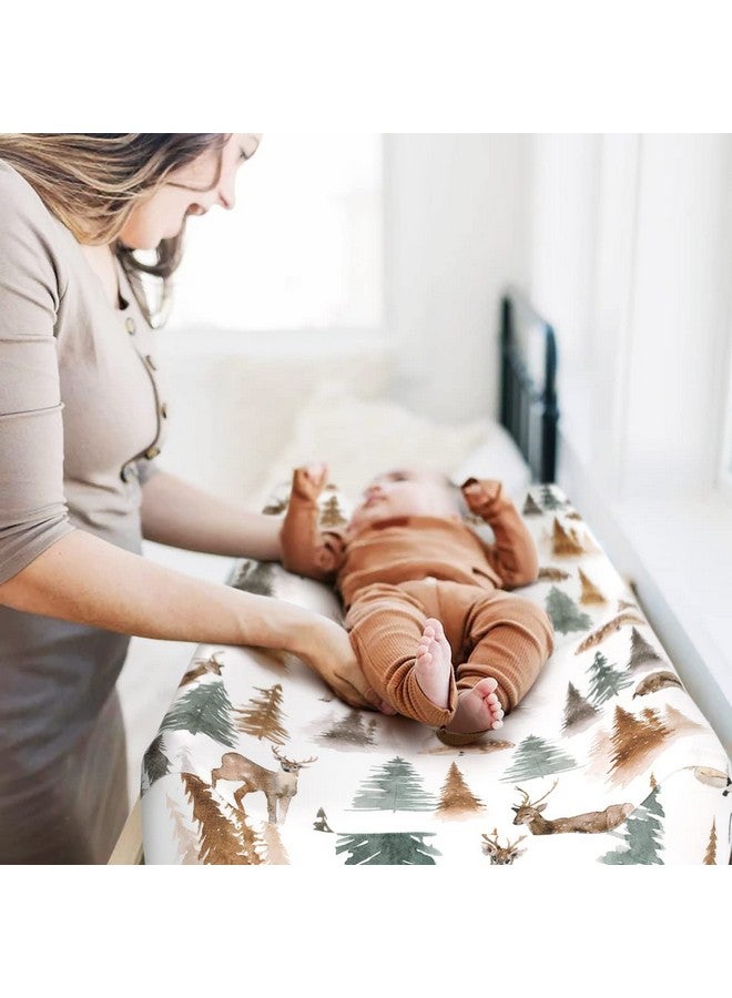 GRSSDER Stretch Ultra Soft Jersey Knit Changing Pad Cover Set 2 Pack, Change Table Pad Covers Fit 32"/34" x 16" Pads Safe and Snug, Stylish Jungle Deer Pattern for Baby - Image 3