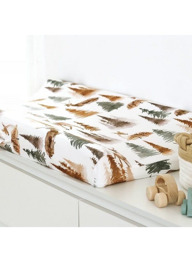 GRSSDER Stretch Ultra Soft Jersey Knit Changing Pad Cover Set 2 Pack, Change Table Pad Covers Fit 32"/34" x 16" Pads Safe and Snug, Stylish Jungle Deer Pattern for Baby - Image 2