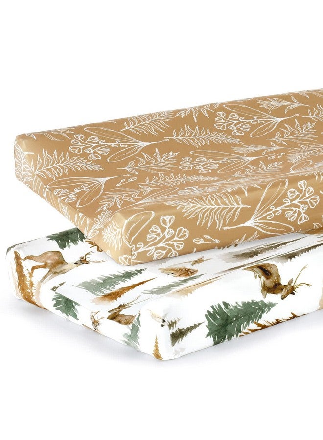 GRSSDER Stretch Ultra Soft Jersey Knit Changing Pad Cover Set 2 Pack, Change Table Pad Covers Fit 32"/34" x 16" Pads Safe and Snug, Stylish Jungle Deer Pattern for Baby - Image 1