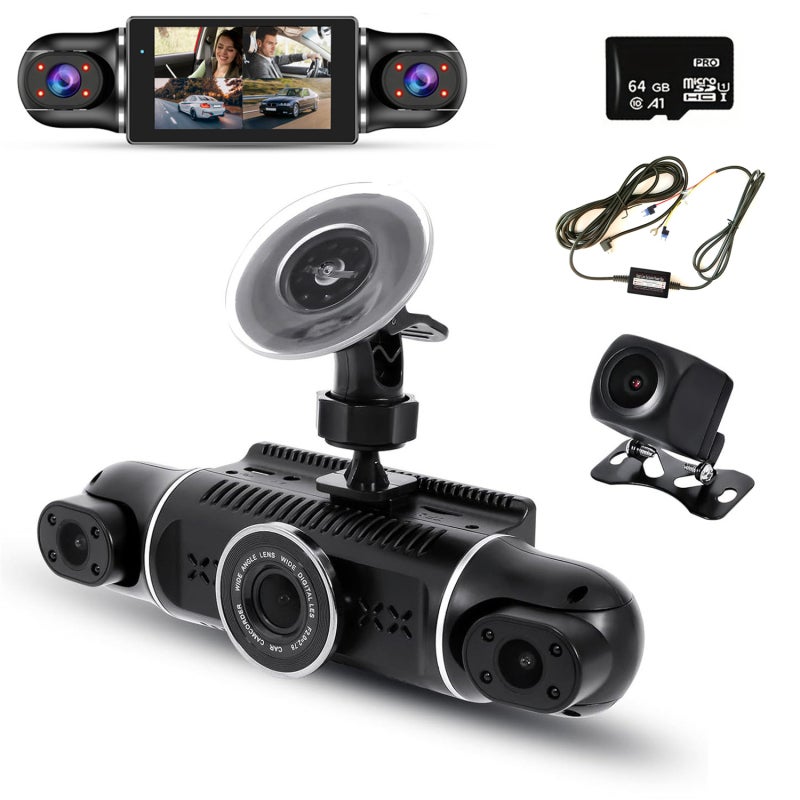 Dash Camera 1080P 4 High-Definition Lenses - 170° Ultra Wide Angle Dual Camera Driving Recorder - 180° Rotatable Lenses Night Vision G-Sensor for Car Driving Parking Monitoring - Image 1