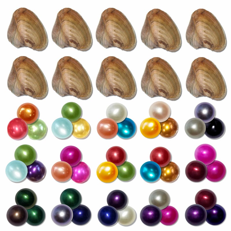 HENGSHENG 10PC Freshwater Pearl Oyster Love Wish Pearl Oyster with Round Pearl Inside Meaningful Color Cultured Oyster Pearls Beads for Jewelry Making Crafts Gifts5575mm Pearls 30 PearlsLot 10 Oysters